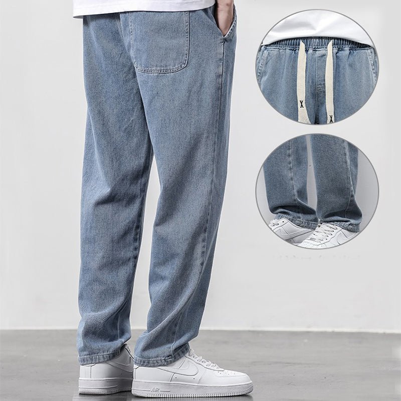 Summer Loose Wide Leg Jeans Pants Men Fashion Drawstring Elasticated Straight Trousers | Luxury Home Accessories | Heulog Glow