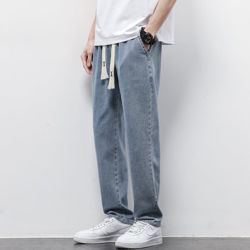 Summer Loose Wide Leg Jeans Pants Men Fashion Drawstring Elasticated Straight Trousers | Luxury Home Accessories | Heulog Glow