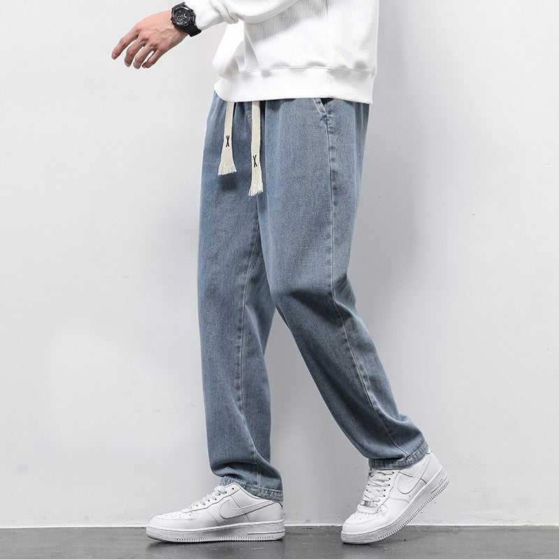 Summer Loose Wide Leg Jeans Pants Men Fashion Drawstring Elasticated Straight Trousers | Luxury Home Accessories | Heulog Glow