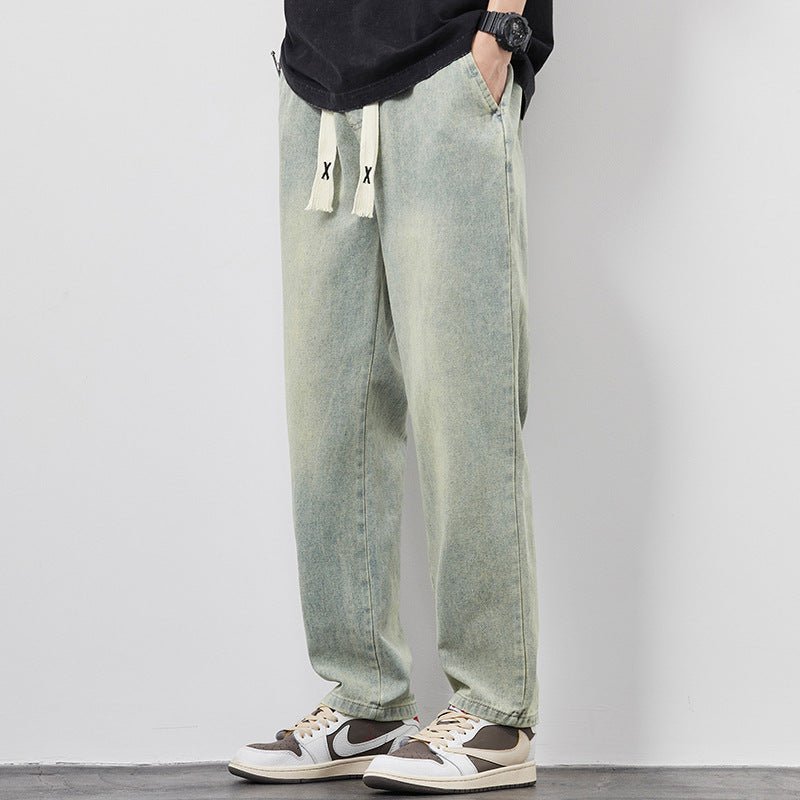 Summer Loose Wide Leg Jeans Pants Men Fashion Drawstring Elasticated Straight Trousers | Luxury Home Accessories | Heulog Glow