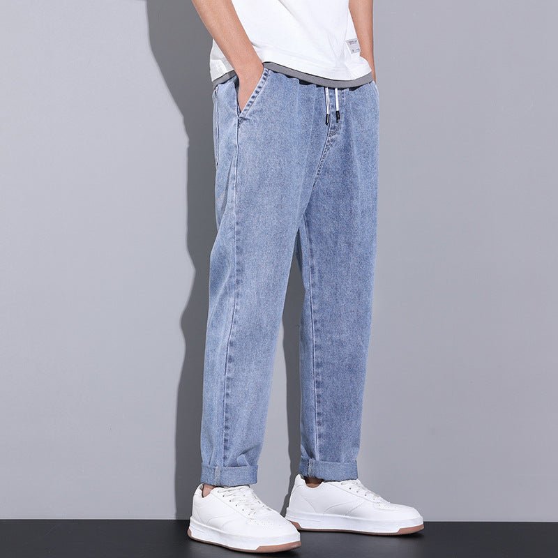 Summer Loose Wide Leg Jeans Pants Men Fashion Drawstring Elasticated Straight Trousers | Luxury Home Accessories | Heulog Glow