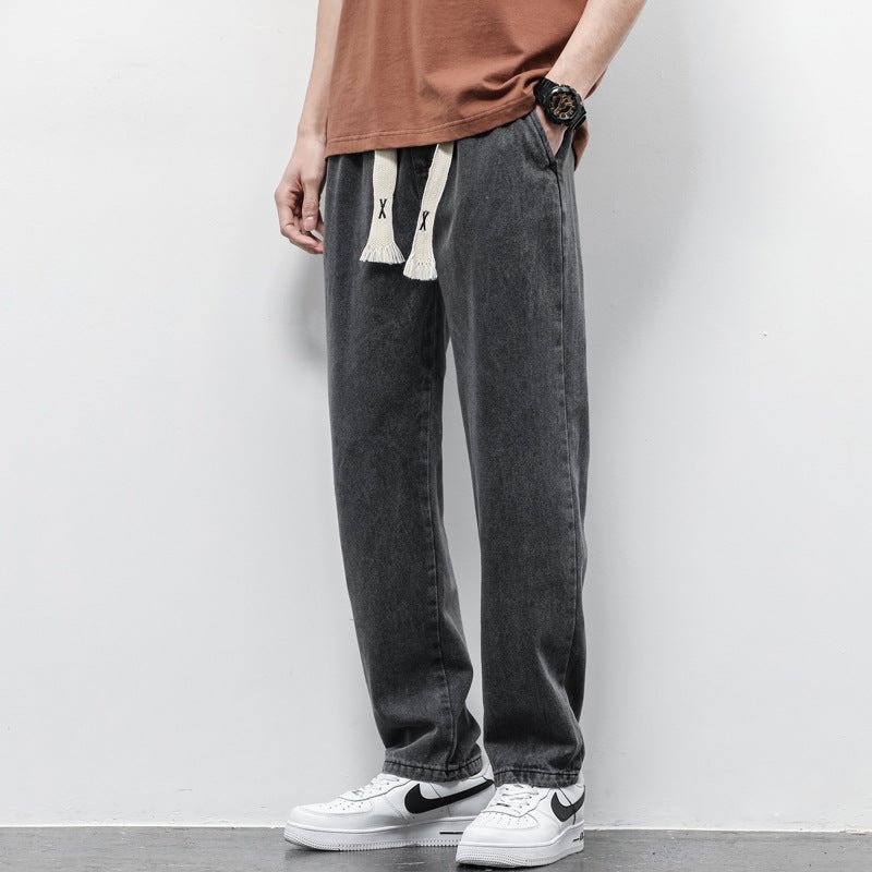 Summer Loose Wide Leg Jeans Pants Men Fashion Drawstring Elasticated Straight Trousers | Luxury Home Accessories | Heulog Glow