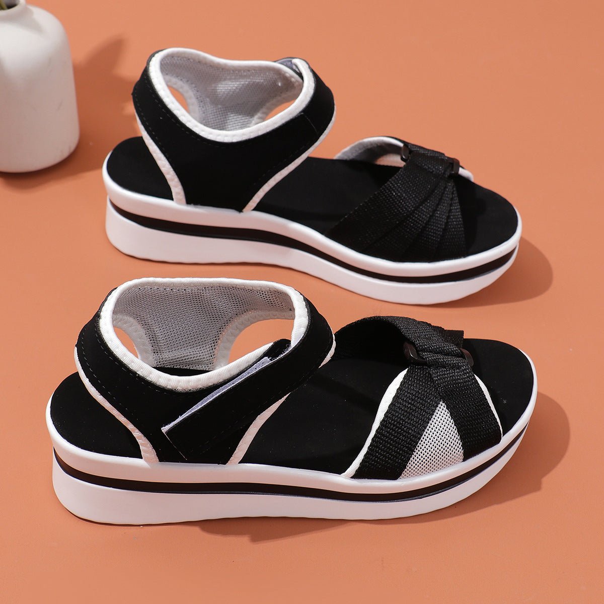 Summer Mesh Cross-strap Sandals With Velcro-design Thick Sole Flats Beach Shoes Women | Luxury Home Accessories | Heulog Glow
