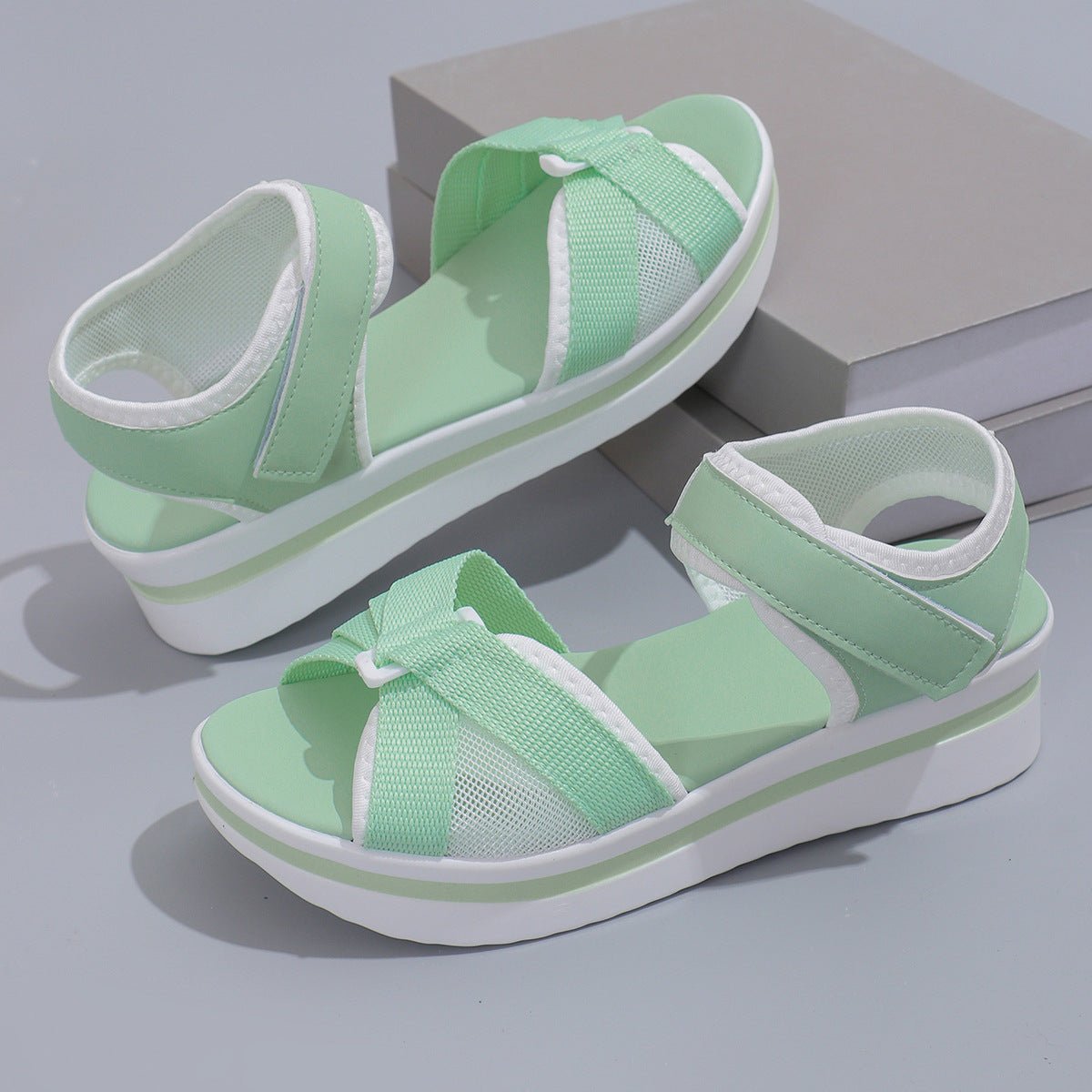 Summer Mesh Cross-strap Sandals With Velcro-design Thick Sole Flats Beach Shoes Women | Luxury Home Accessories | Heulog Glow
