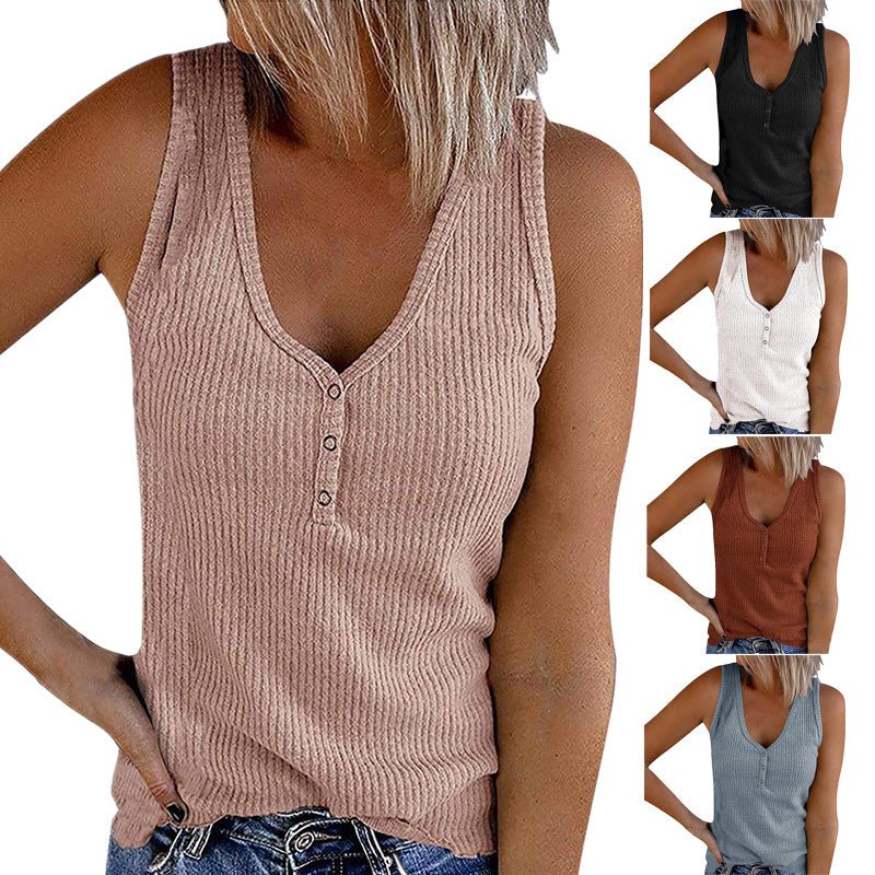 Summer New Women's Button Vest V-neck Sleeveless T-shirt | Luxury Home Accessories | Heulog Glow