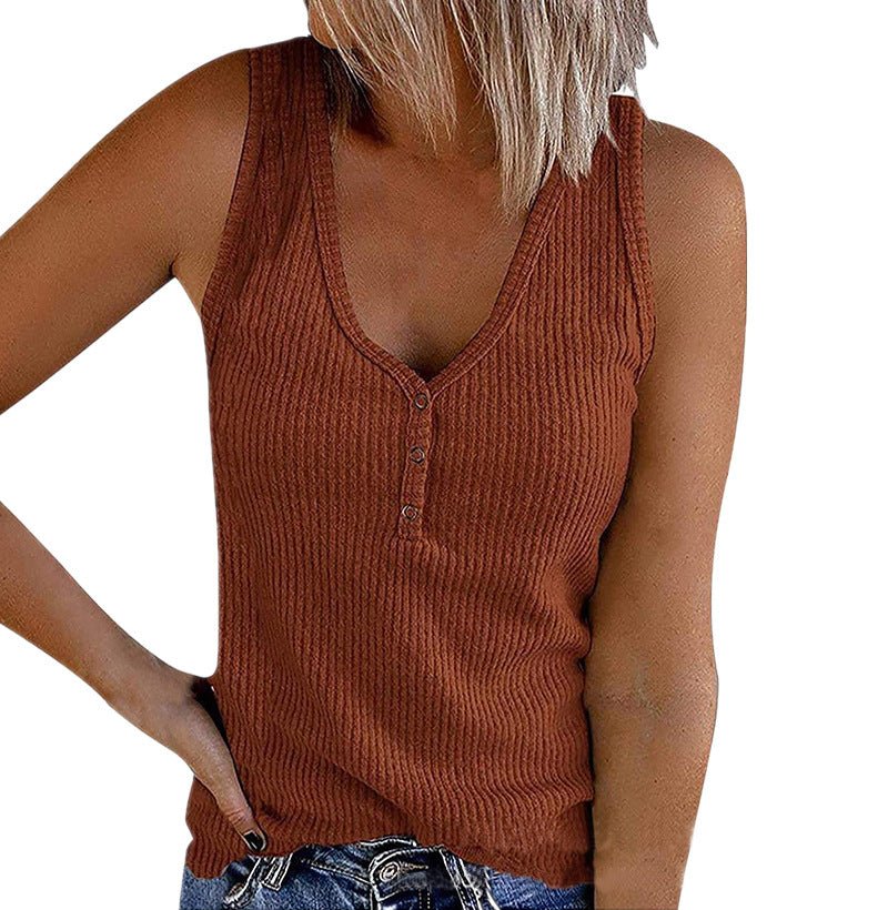 Summer New Women's Button Vest V-neck Sleeveless T-shirt | Luxury Home Accessories | Heulog Glow