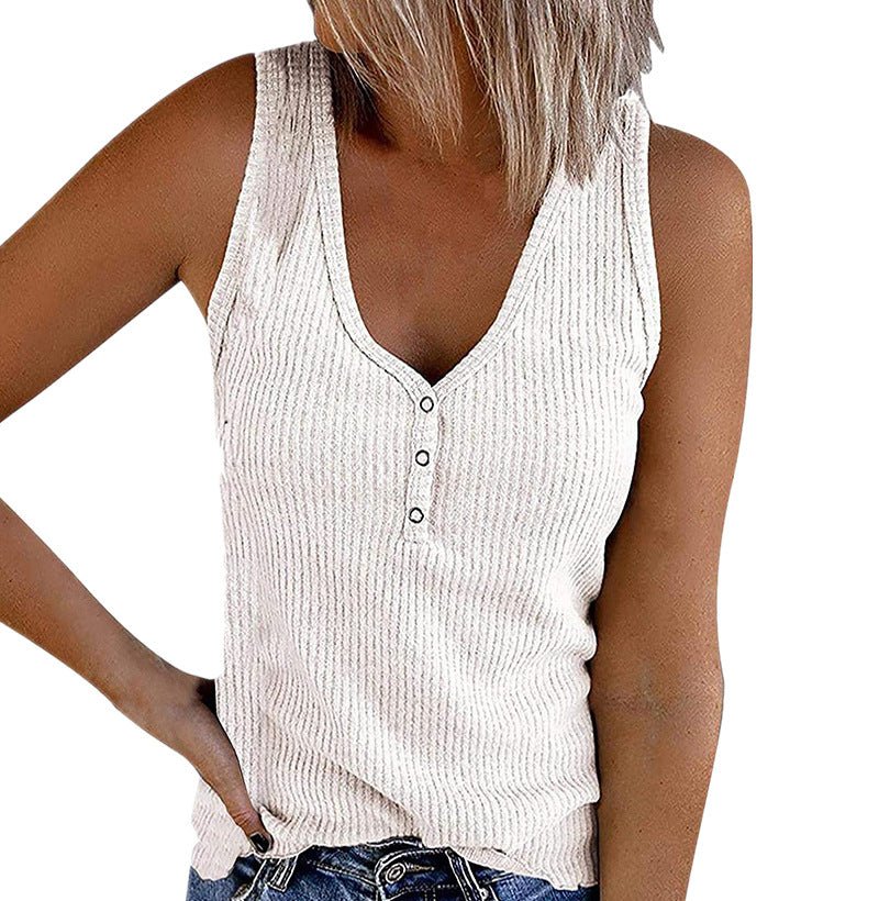 Summer New Women's Button Vest V-neck Sleeveless T-shirt | Luxury Home Accessories | Heulog Glow