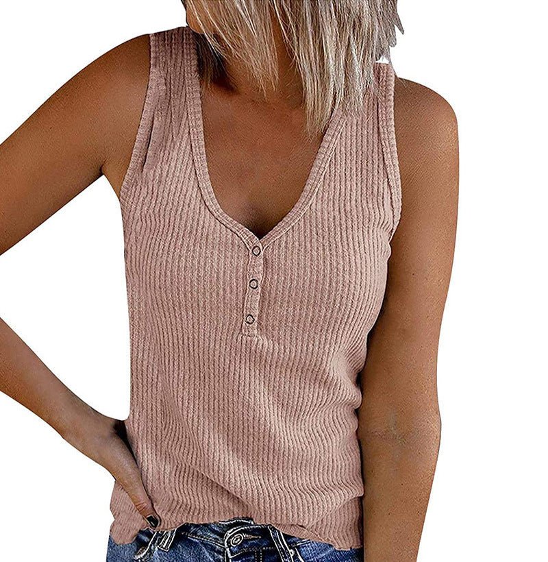Summer New Women's Button Vest V-neck Sleeveless T-shirt | Luxury Home Accessories | Heulog Glow