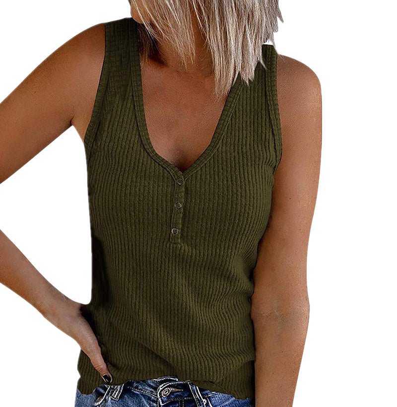 Summer New Women's Button Vest V-neck Sleeveless T-shirt | Luxury Home Accessories | Heulog Glow