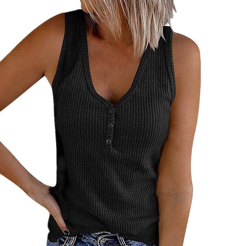 Summer New Women's Button Vest V-neck Sleeveless T-shirt | Luxury Home Accessories | Heulog Glow