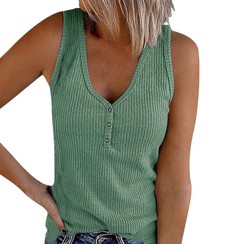 Summer New Women's Button Vest V-neck Sleeveless T-shirt | Luxury Home Accessories | Heulog Glow