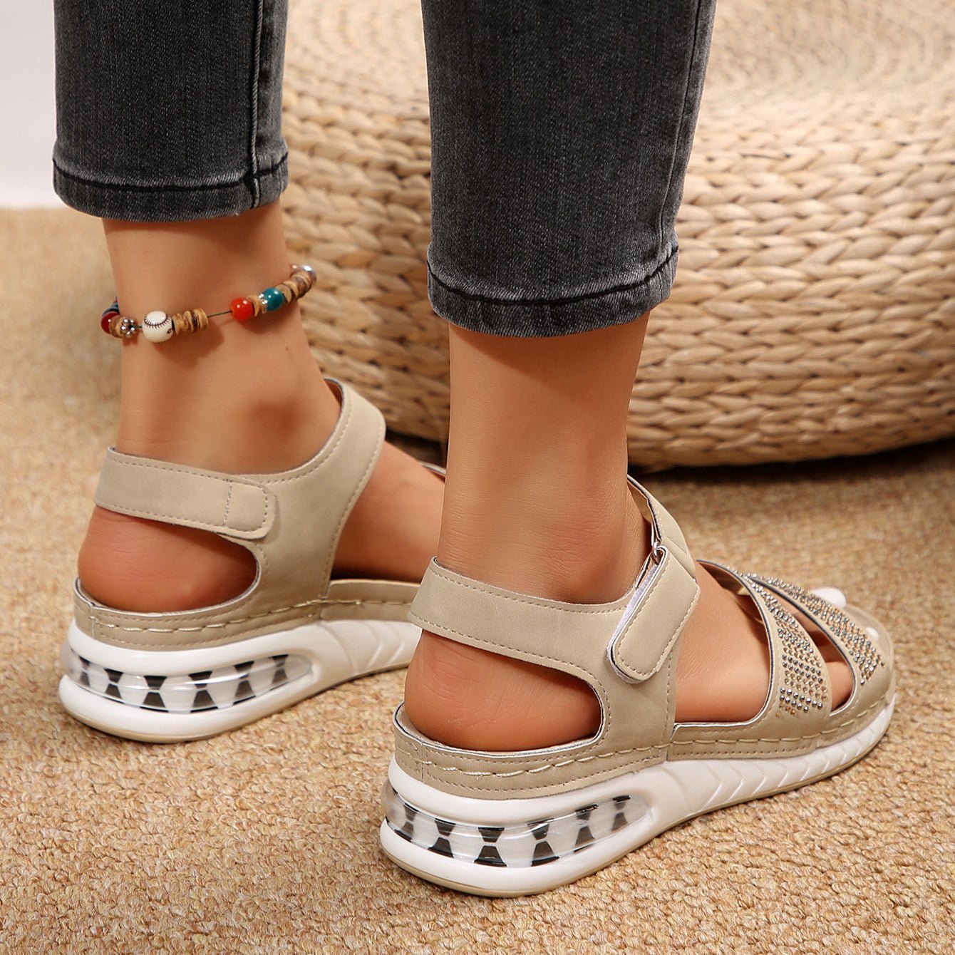 Summer Rhinestone Wedges Sandals Casual Sports Air Cushion Bottom Beach Shoes For Women Roman Sandals | Luxury Home Accessories | Heulog Glow
