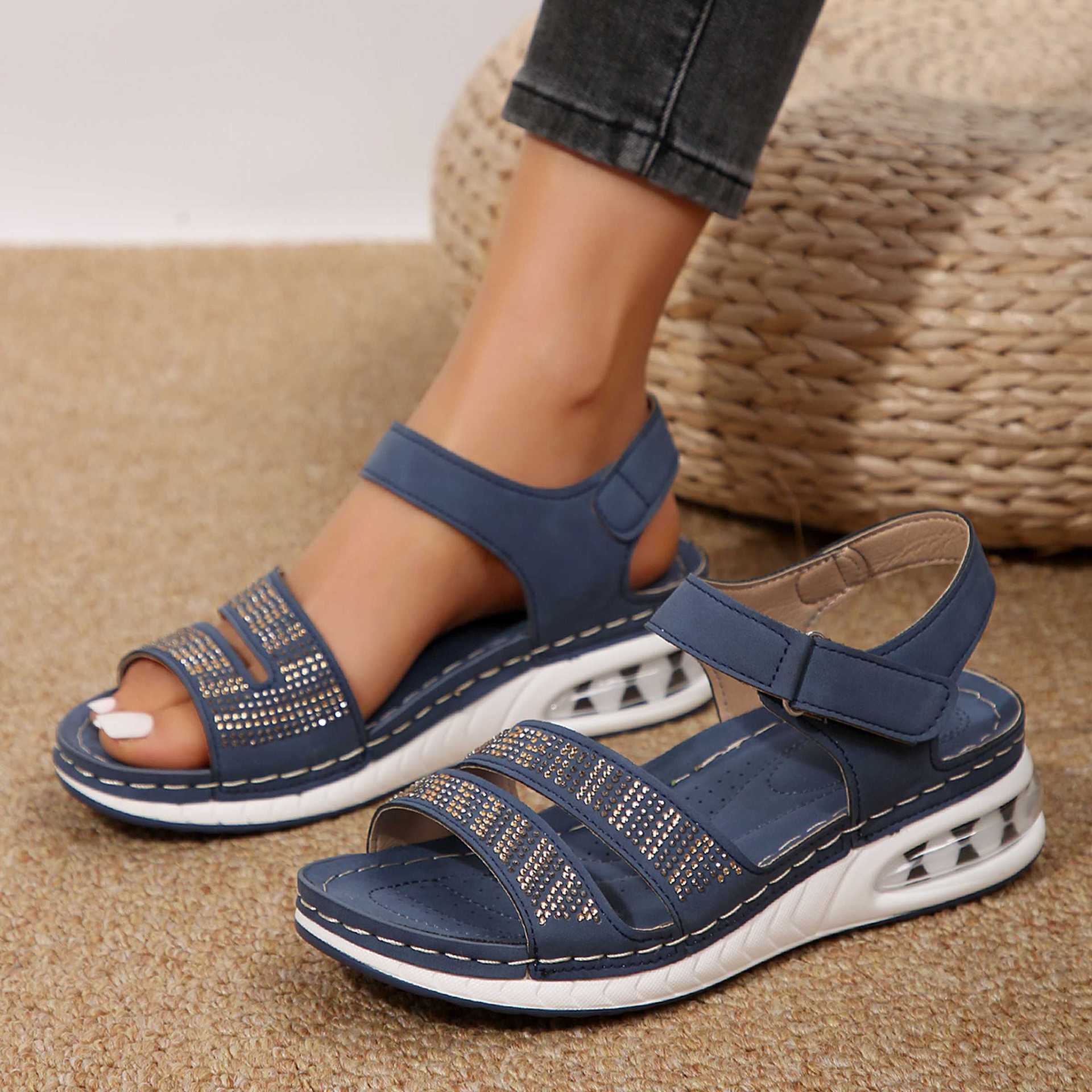 Summer Rhinestone Wedges Sandals Casual Sports Air Cushion Bottom Beach Shoes For Women Roman Sandals | Luxury Home Accessories | Heulog Glow