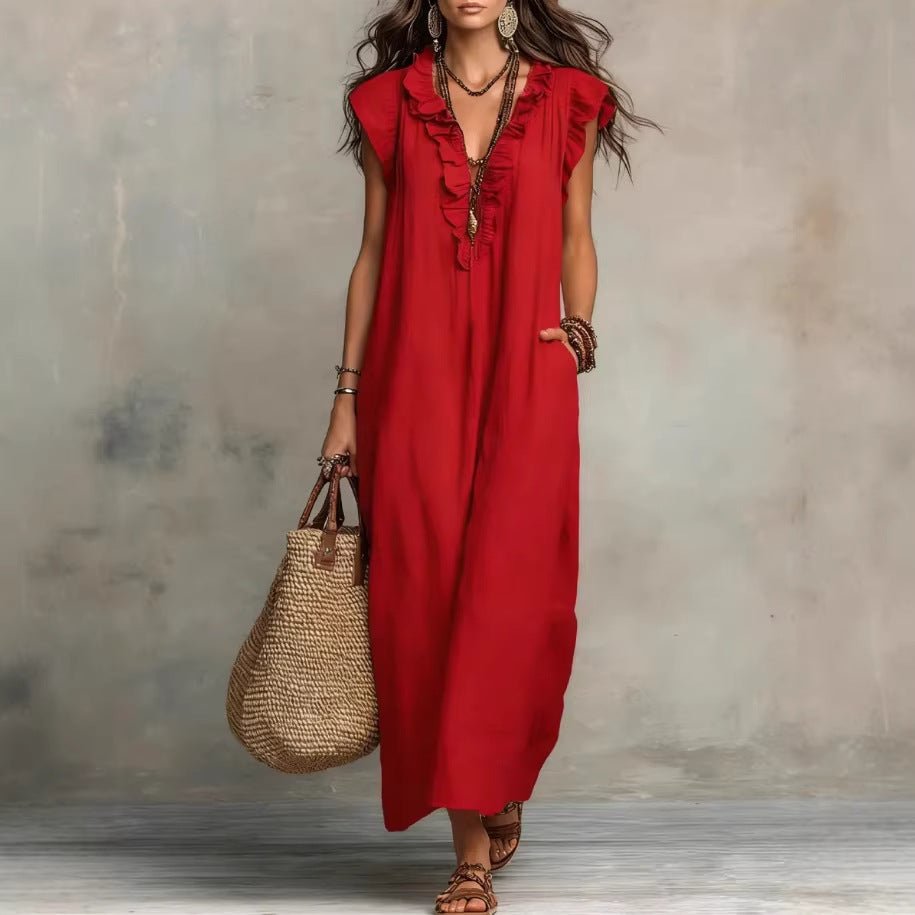 Summer Ruffle Dress With Pockets Women's Spring Elegant Casual Sleeveless A-Line Shift Dresses | Luxury Home Accessories | Heulog Glow