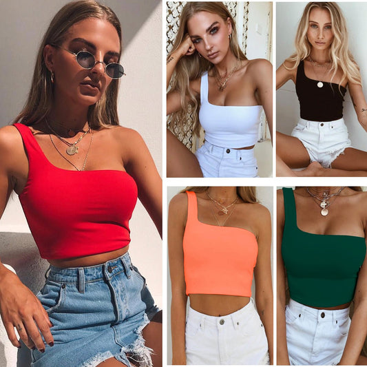 Summer Sexy One-shoulder Vest Crop Top Sleeveless T-Shirt Tank Tops Women Clothing | Luxury Home Accessories | Heulog Glow