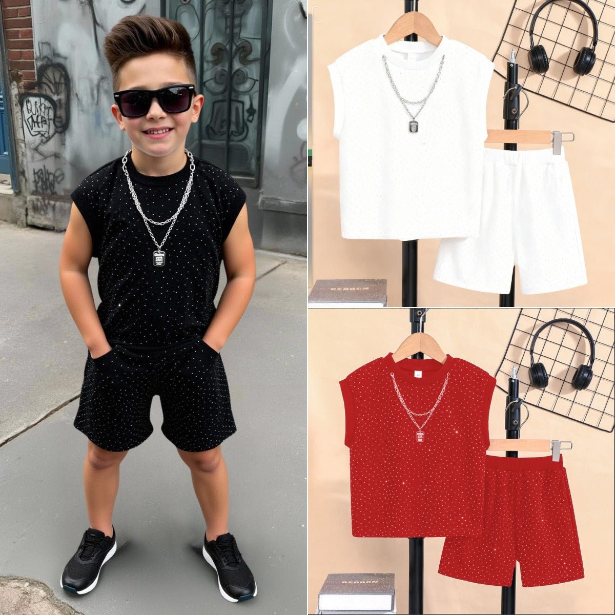 Summer Trendy Sleeveless Vest Boys' Outfit With Starry Sky And Sparkling Rhinestones | Luxury Home Accessories | Heulog Glow