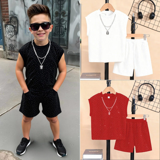 Summer Trendy Sleeveless Vest Boys' Outfit With Starry Sky And Sparkling Rhinestones | Luxury Home Accessories | Heulog Glow
