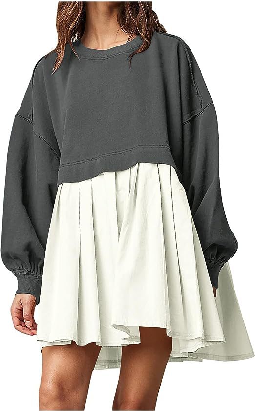 Sweater Dress Loose Long Sleeve Crewneck Pullover Tops Relaxed Fit Sweatshirts Short Dress Autumn And Winter | Luxury Home Accessories | Heulog Glow