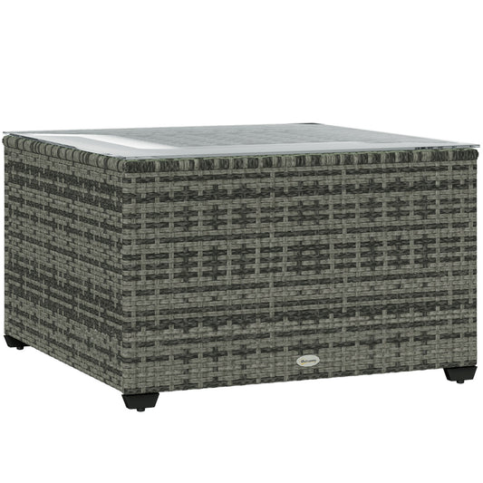 Outsunny Outdoor Coffee Table with Glass Top, Rattan Side Table