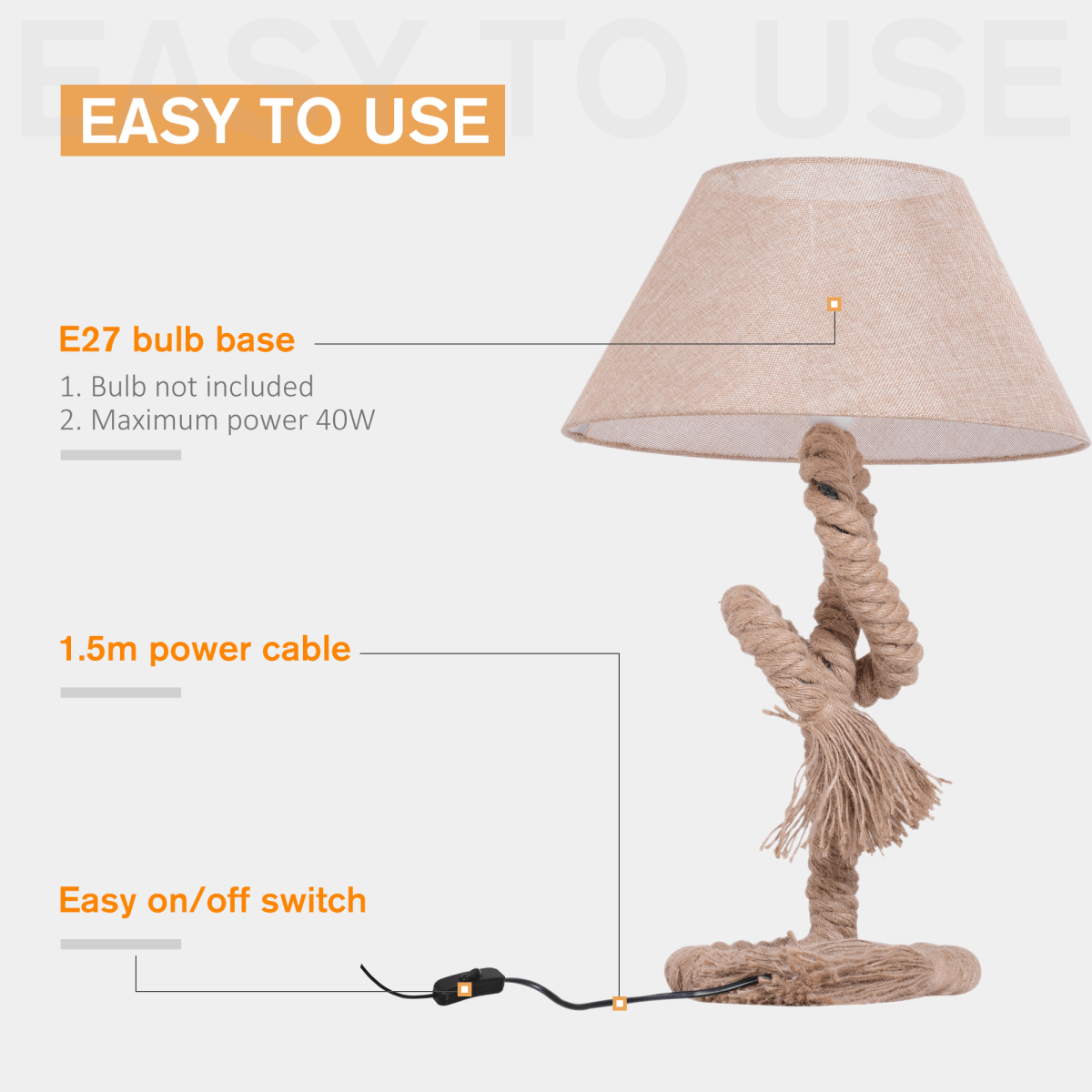 Table Lamp Indispensable Nautical Twisted Rope E27 Base Bedside Light | Luxury Home Accessories | Heulog Glow