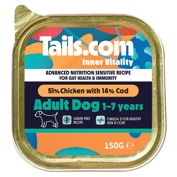 Tails.com Inner Vitality Sensitive Adult Chicken & Cod Alu Tray 150g | Luxury Home Accessories | Heulog Glow