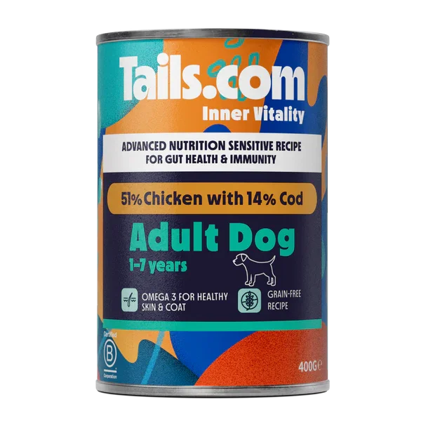 Tails.com Inner Vitality Sensitive Adult Chicken & Cod Can 400g | Luxury Home Accessories | Heulog Glow