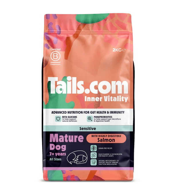 Tails.com Inner Vitality Sensitive Mature Salmon Dry Dog Food 2kg | Luxury Home Accessories | Heulog Glow
