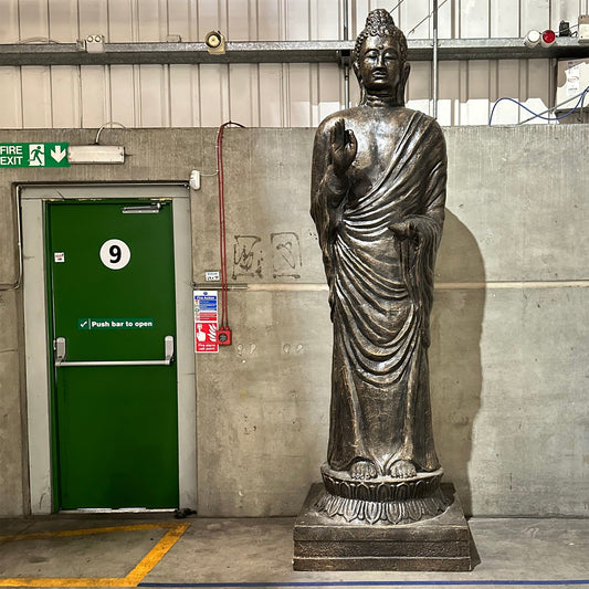 Tall Antique Gold Standing Buddha Statue - 3m Tall | Luxury Home Accessories | Heulog Glow