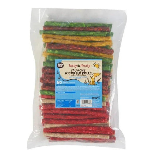 Tasty & Meaty Munchy Rolls Assorted 100 Pack | Luxury Home Accessories | Heulog Glow