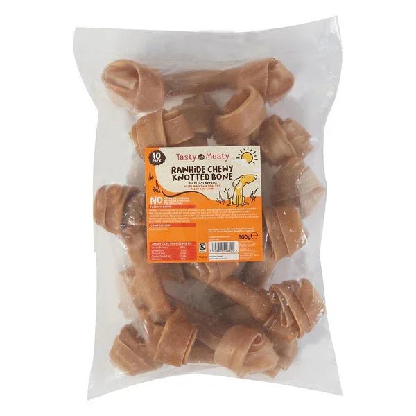 Tasty & Meaty Rawhide Chew Knotted Small 10 Pack | Luxury Home Accessories | Heulog Glow