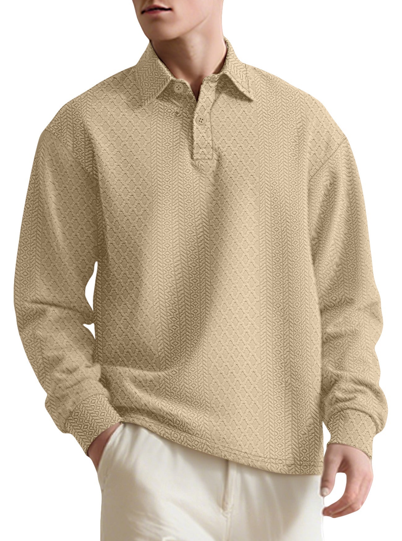 Texture Jacquard Solid Color Men's Long-sleeved Polo Shirt Lapel Loose Sweater | Luxury Home Accessories | Heulog Glow