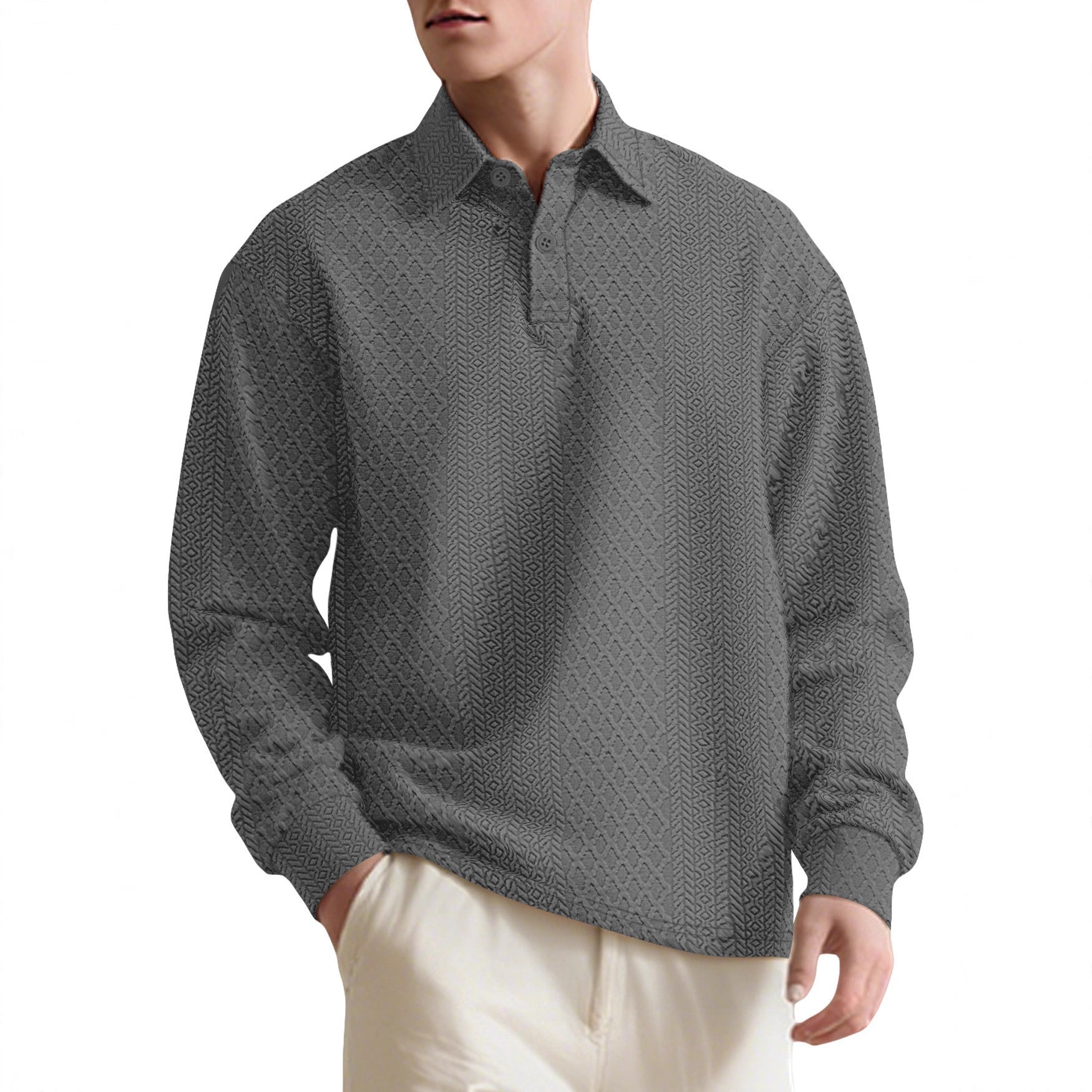Texture Jacquard Solid Color Men's Long-sleeved Polo Shirt Lapel Loose Sweater | Luxury Home Accessories | Heulog Glow