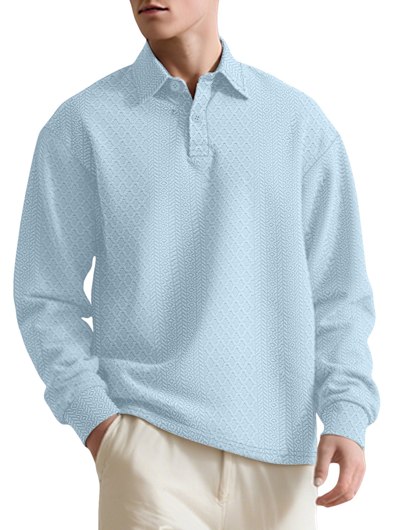 Texture Jacquard Solid Color Men's Long-sleeved Polo Shirt Lapel Loose Sweater | Luxury Home Accessories | Heulog Glow