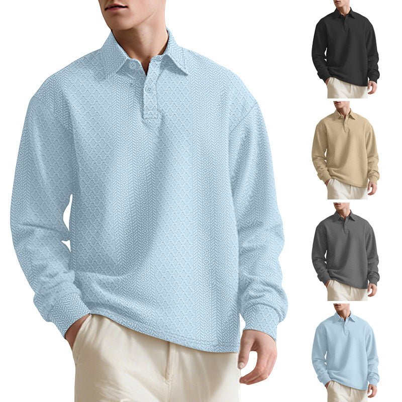 Texture Jacquard Solid Color Men's Long-sleeved Polo Shirt Lapel Loose Sweater | Luxury Home Accessories | Heulog Glow
