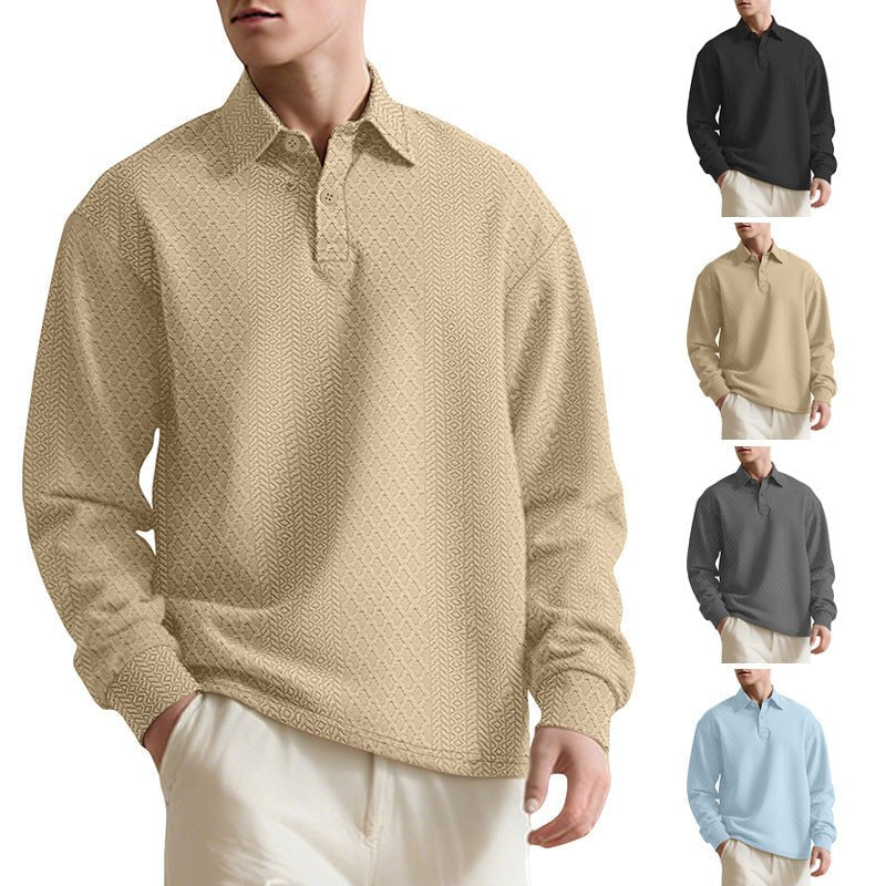 Texture Jacquard Solid Color Men's Long-sleeved Polo Shirt Lapel Loose Sweater | Luxury Home Accessories | Heulog Glow