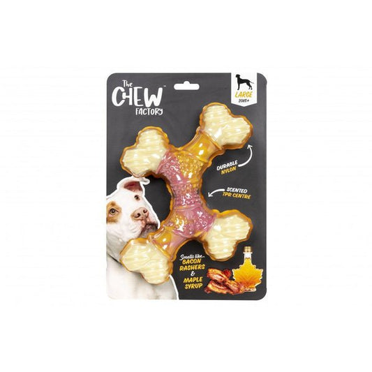 The Chew Factory Bacon & Maple Nylon Cross Toy Large | Luxury Home Accessories | Heulog Glow