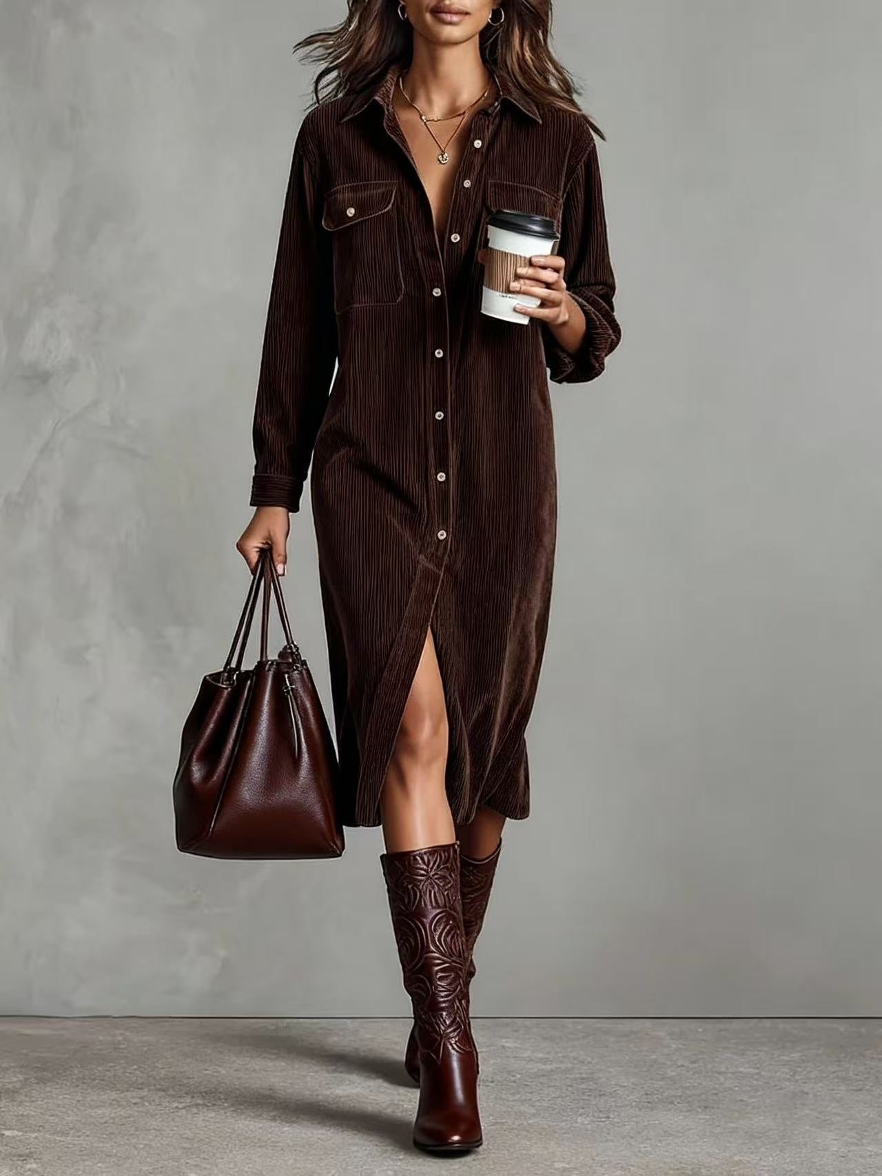 The Chic Edit – Women’s Button-Down Collar Casual Dress | Luxury Home Accessories | Heulog Glow