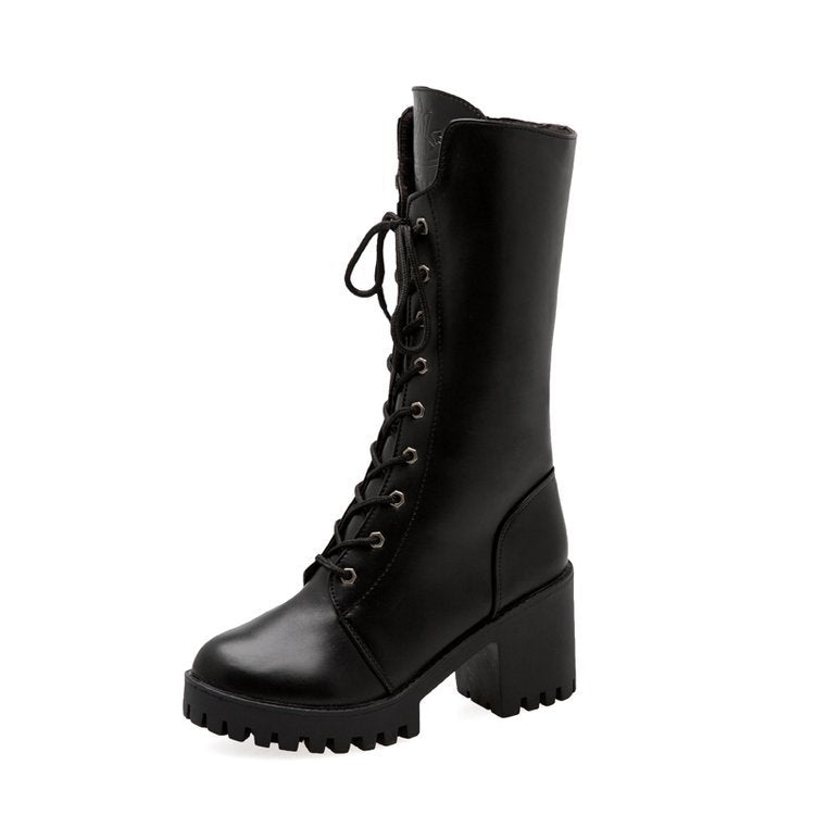 Thick Bottom Increased By Lace-up Booties All-match Middle Tube Motorcycle Boots | Luxury Home Accessories | Heulog Glow