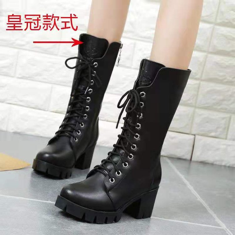 Thick Bottom Increased By Lace-up Booties All-match Middle Tube Motorcycle Boots | Luxury Home Accessories | Heulog Glow