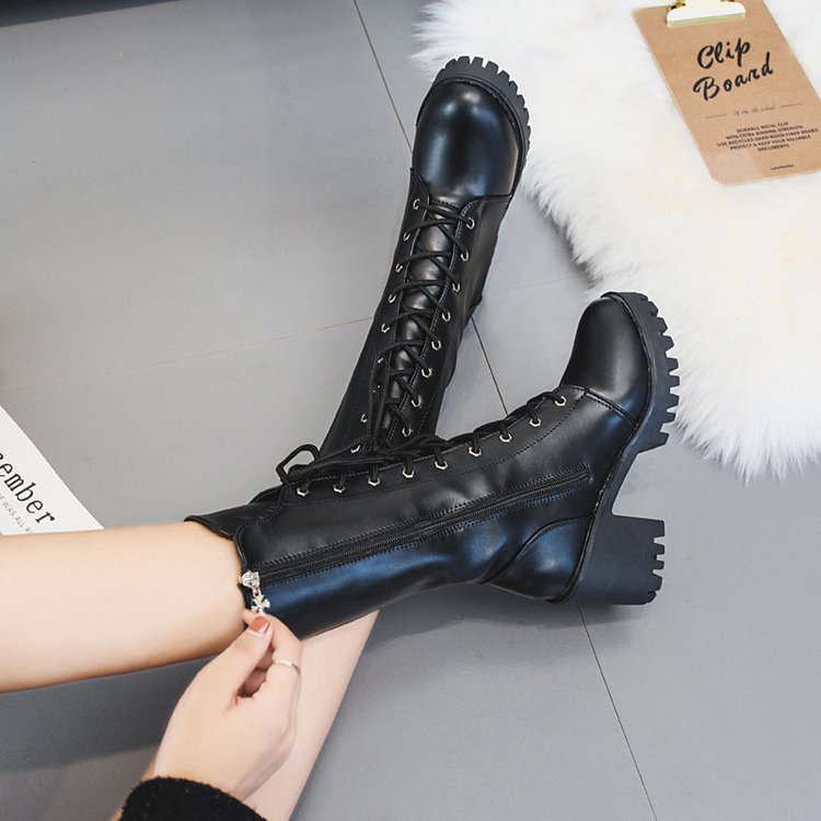Thick Bottom Increased By Lace-up Booties All-match Middle Tube Motorcycle Boots | Luxury Home Accessories | Heulog Glow