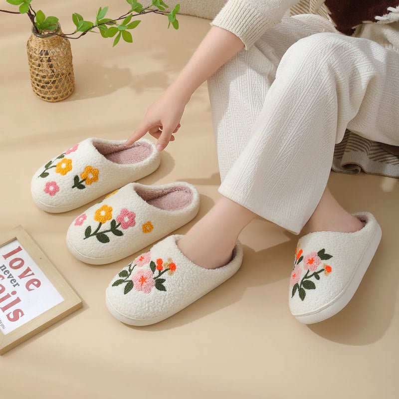 Three-color Flower Cotton Slippers Women's Warm Indoor Slippers | Luxury Home Accessories | Heulog Glow