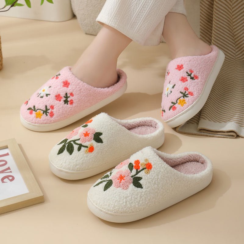 Three-color Flower Cotton Slippers Women's Warm Indoor Slippers | Luxury Home Accessories | Heulog Glow