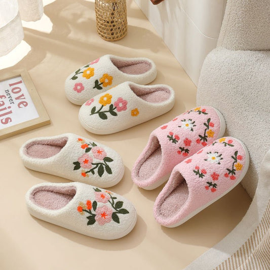Three-color Flower Cotton Slippers Women's Warm Indoor Slippers | Luxury Home Accessories | Heulog Glow