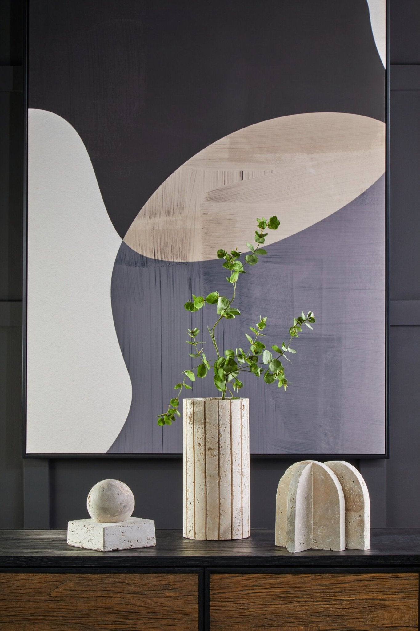 Tibor Travertine Ribbed Vase | Luxury Home Accessories | Heulog Glow