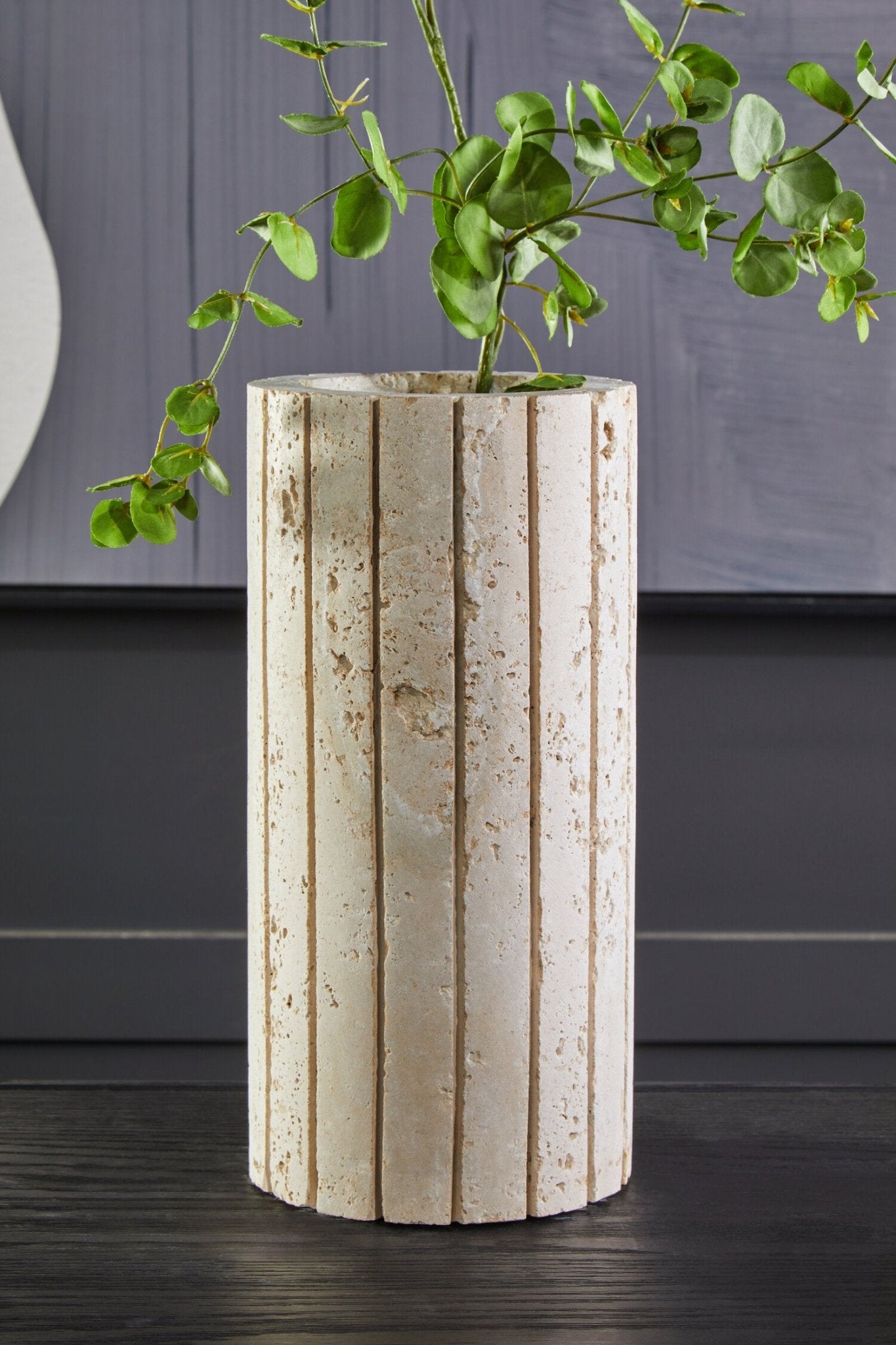 Tibor Travertine Ribbed Vase | Luxury Home Accessories | Heulog Glow