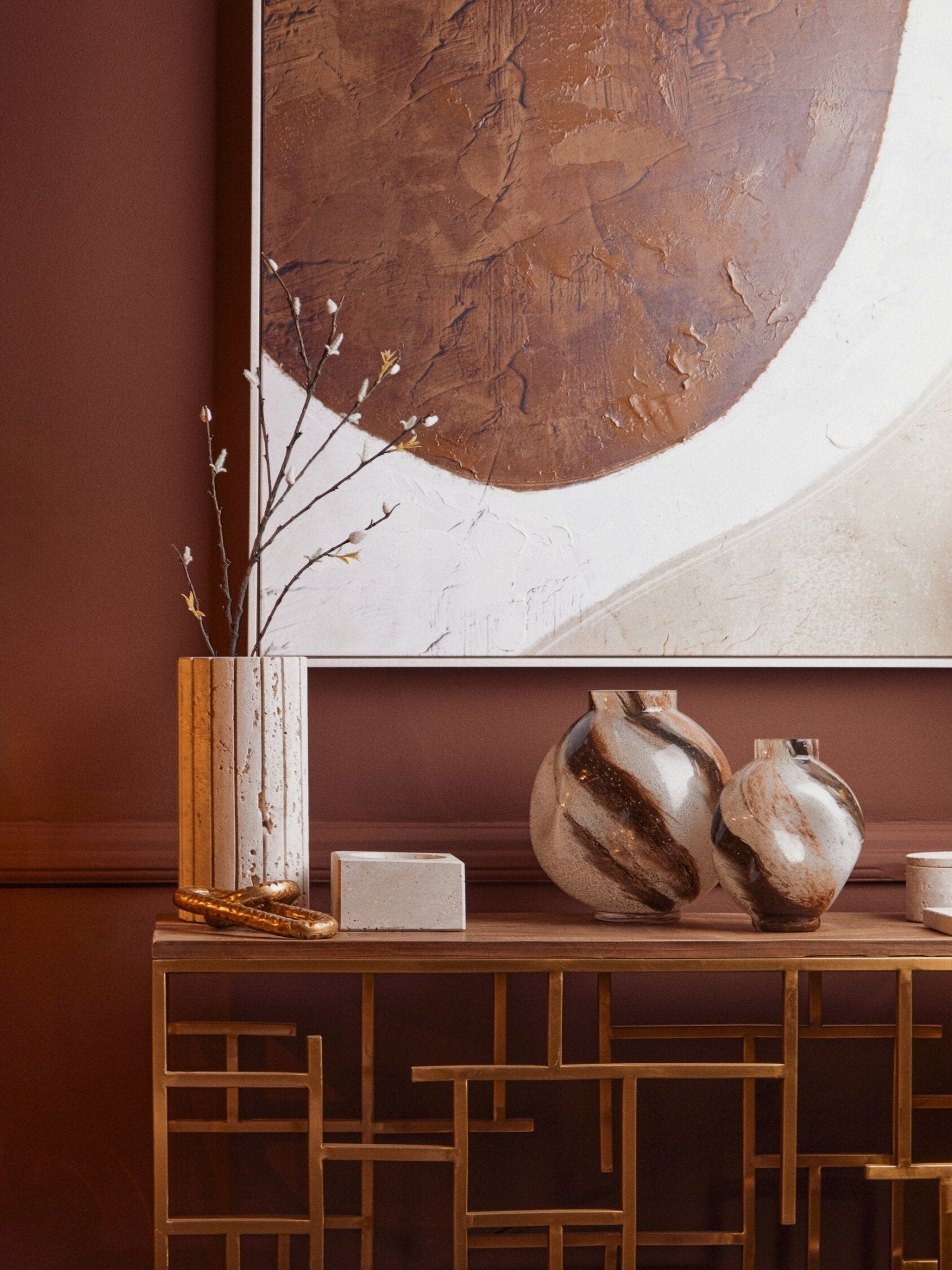 Tibor Travertine Ribbed Vase | Luxury Home Accessories | Heulog Glow