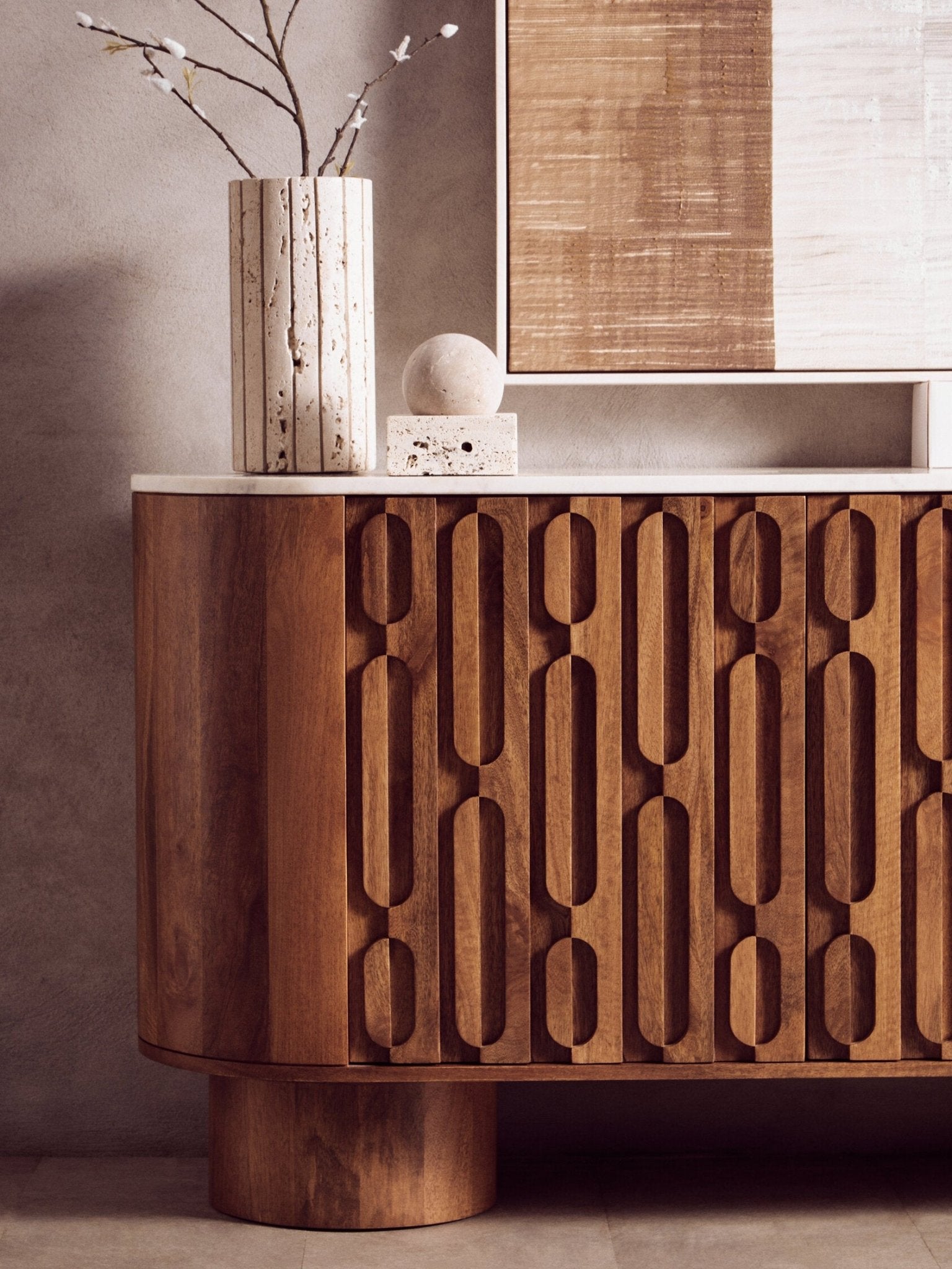 Tibor Travertine Ribbed Vase | Luxury Home Accessories | Heulog Glow