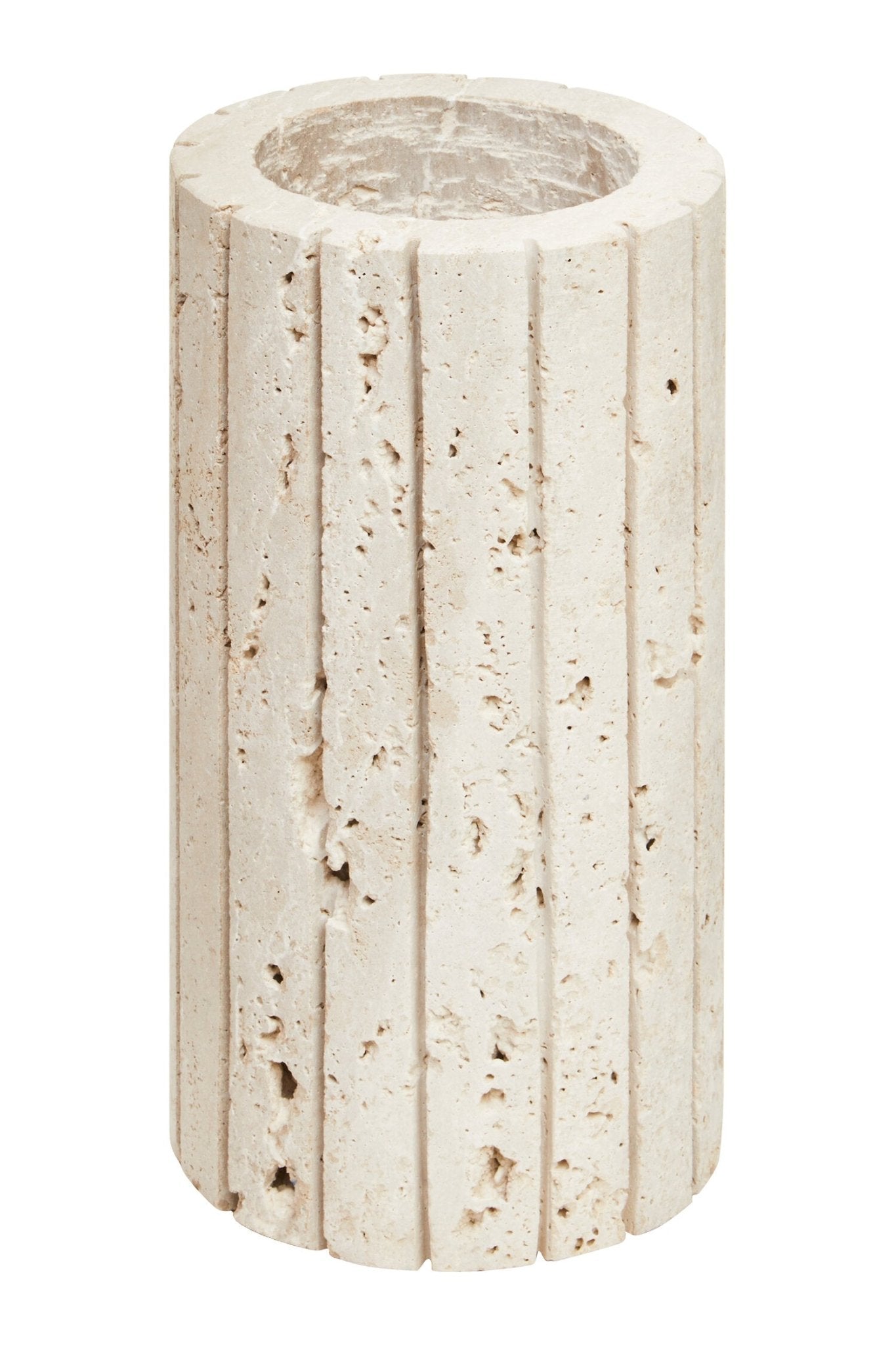 Tibor Travertine Ribbed Vase | Luxury Home Accessories | Heulog Glow