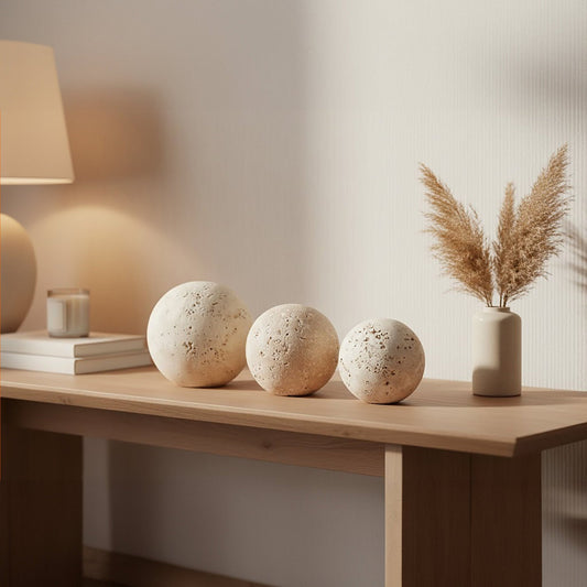 Tibor Travertine Set of 3 Deco Balls | Luxury Home Accessories | Heulog Glow