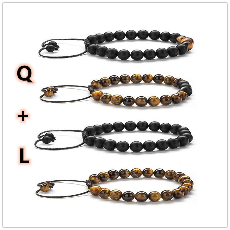 Tiger Eye Couple Bracelets Matte Black Agate Beads Bracelet | Luxury Home Accessories | Heulog Glow